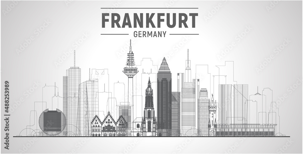 Frankfurt (Germany) line skyline. Germany. Vector illustration. Image for presentation, banner, website.