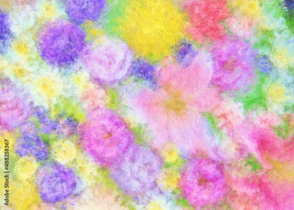 Hand painted colorful flowers with impressionist style