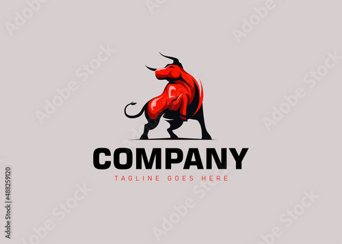 Red Bull Logo Design Template. Rage Bull Icon Vector