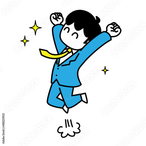 男性　喜ぶ　ジャンプ　万歳　全身　イラスト