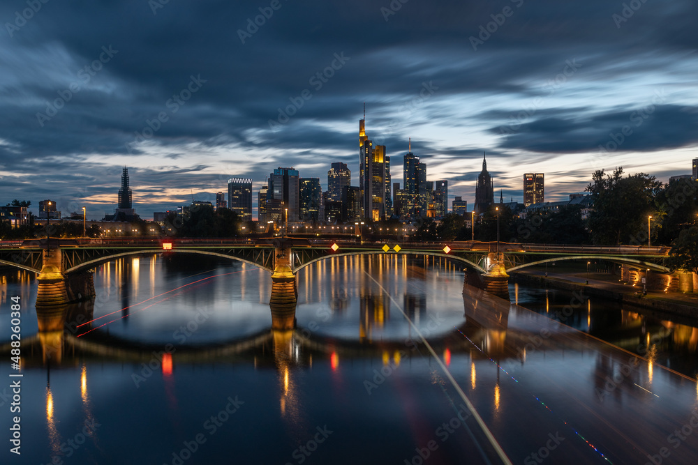 frankfurt city skyline at dusk