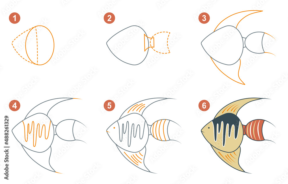 Instructions for drawing angelfish. Step by step. Instructions for drawing angelfish. Step by step.