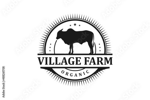 Retro Vintage Cattle Angus Beef Emblem Label logo design vector