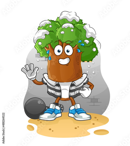 tree head cartoon criminal in jail. cartoon character