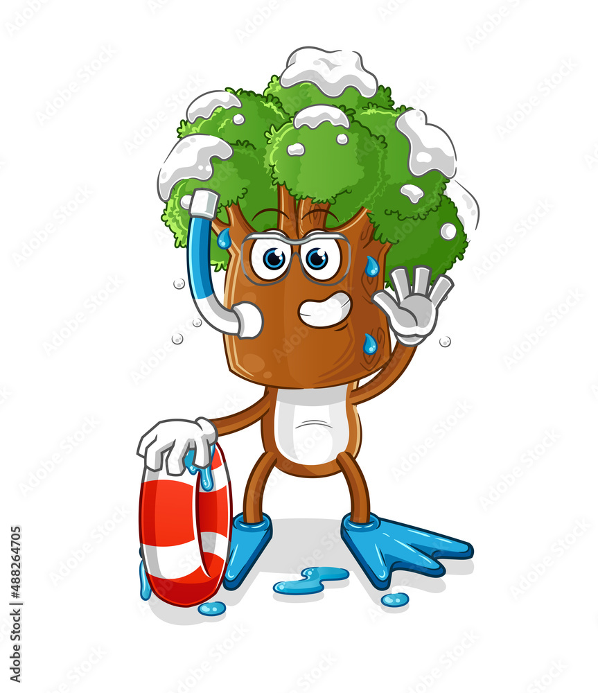 tree head cartoon swimmer with buoy mascot. cartoon vector