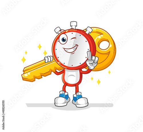 alarm clock head cartoon carry the key mascot. cartoon vector