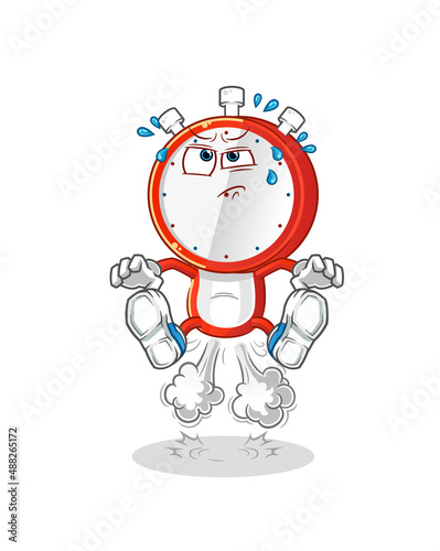 alarm clock head cartoon fart jumping illustration. character vector