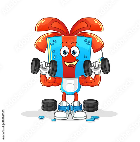 gift head cartoon weight training illustration. character vector