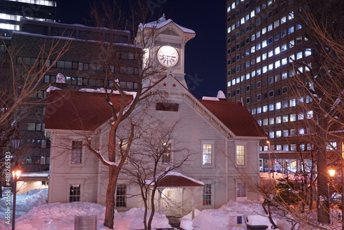 Sapporo Clock Tower at night in Hokkaido, Japan - 日本 北海道 札幌 時計台 photo