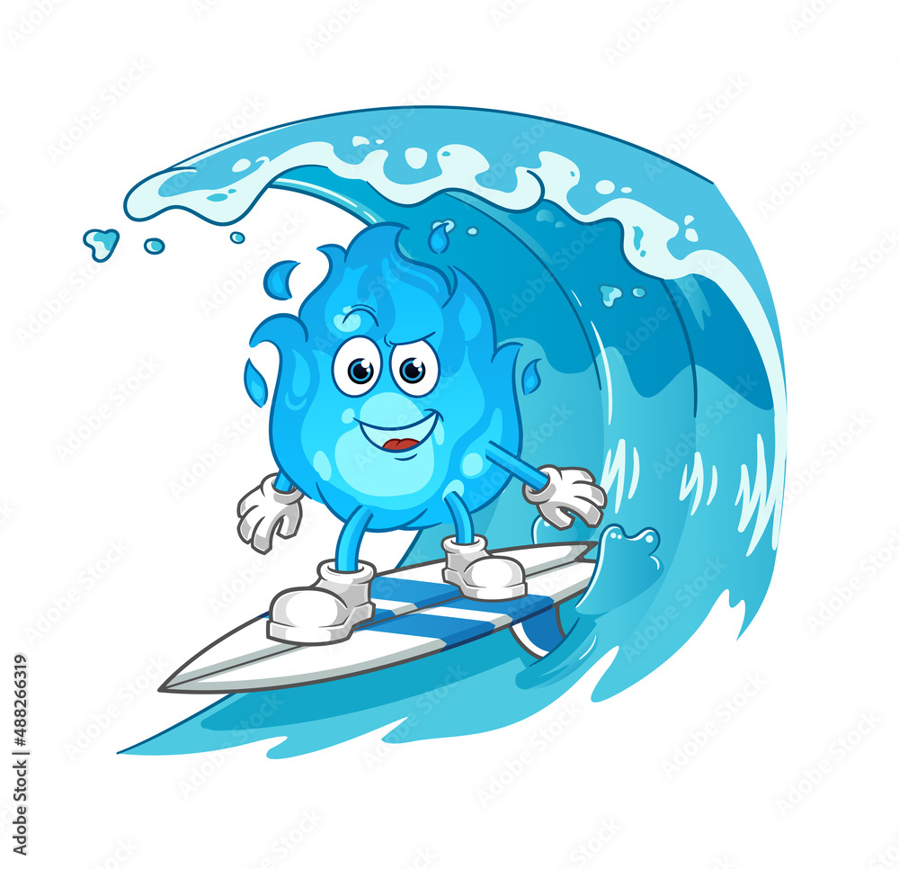 blue fire surfing character. cartoon mascot vector blue fire surfing character. cartoon mascot vector