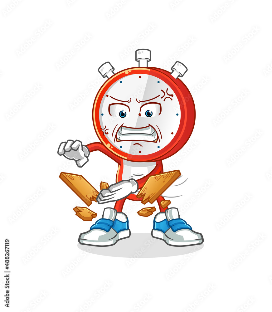 alarm clock head cartoon karate mascot. cartoon vector