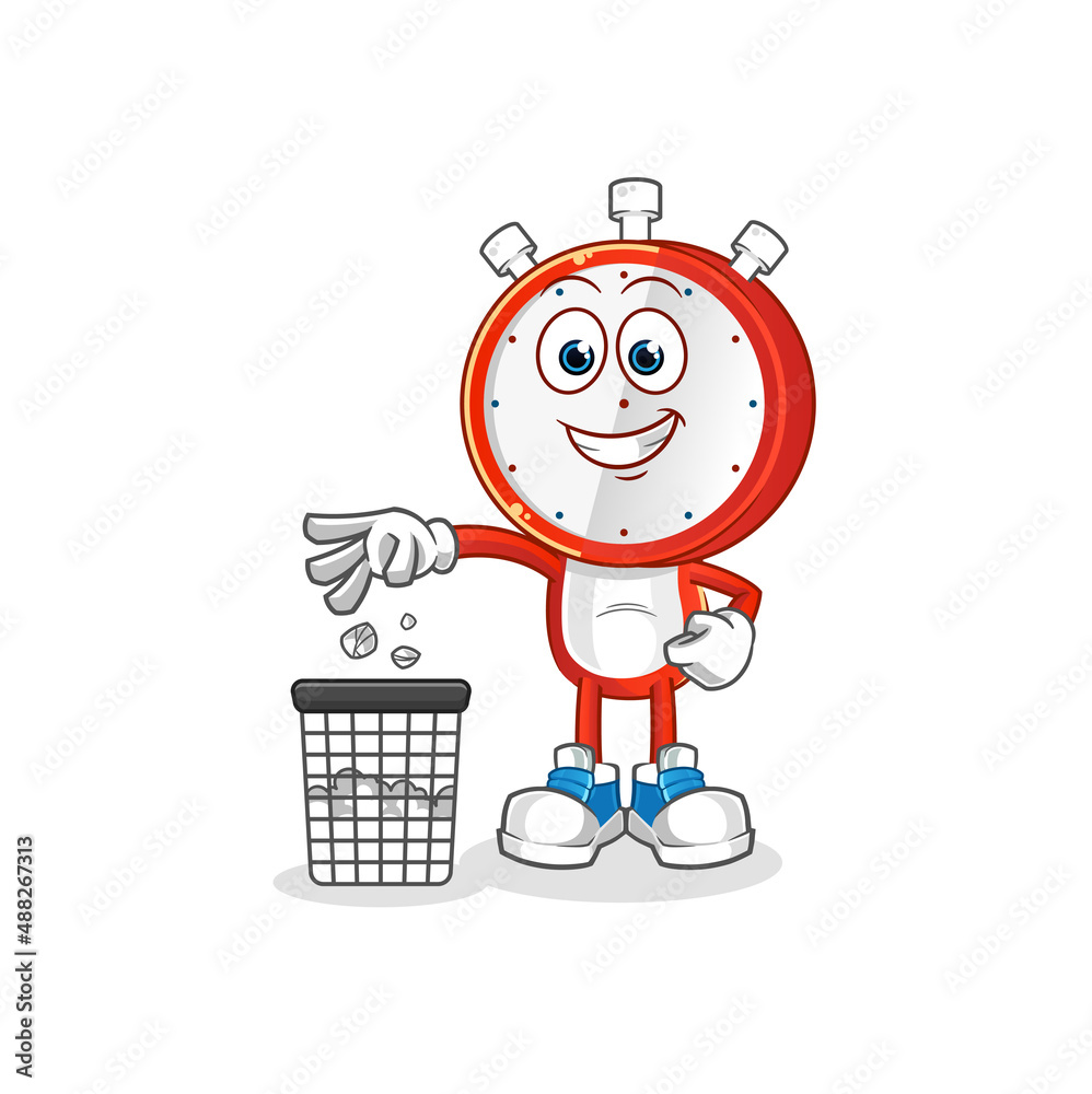 alarm clock head cartoon Throw garbage mascot. cartoon vector alarm clock head cartoon Throw garbage mascot. cartoon vector