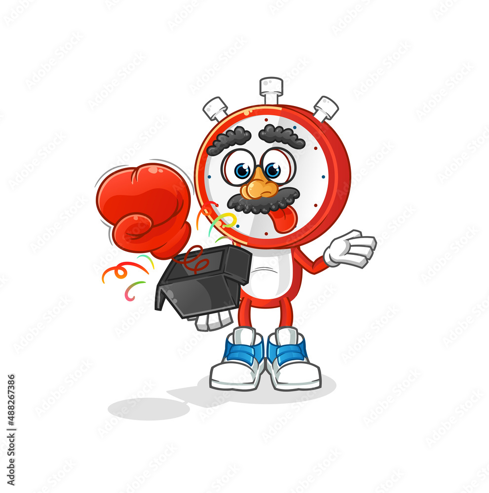 Fototapeta premium alarm clock head cartoon prank glove in the box. cartoon mascot