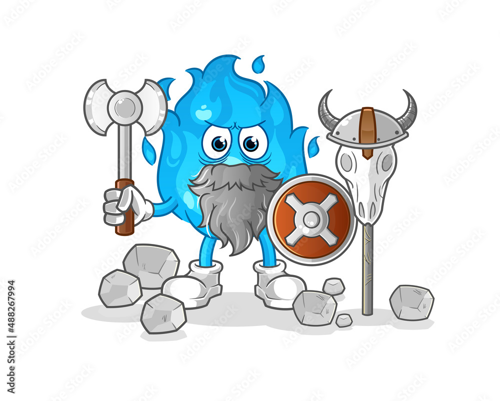 blue fire viking with an ax illustration. character vector