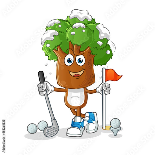 tree head cartoon playing golf vector. cartoon character