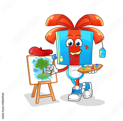 gift head cartoon artist mascot. cartoon vector