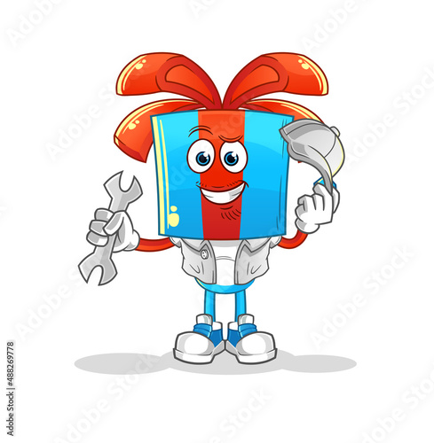gift head cartoon mechanic cartoon. cartoon mascot vector
