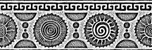Ethnic background, sun symbols. Border, vector design. Seamless pattern.	