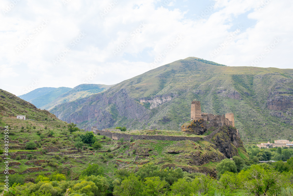 ruined beautiful fortress is visible from the road ruined beautiful fortress is visible from the road
