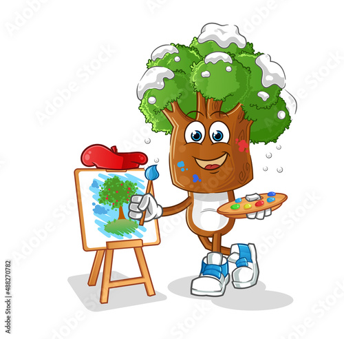tree head cartoon artist mascot. cartoon vector