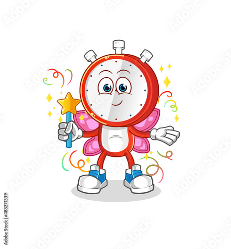 alarm clock head cartoon fairy with wings and stick. cartoon vector