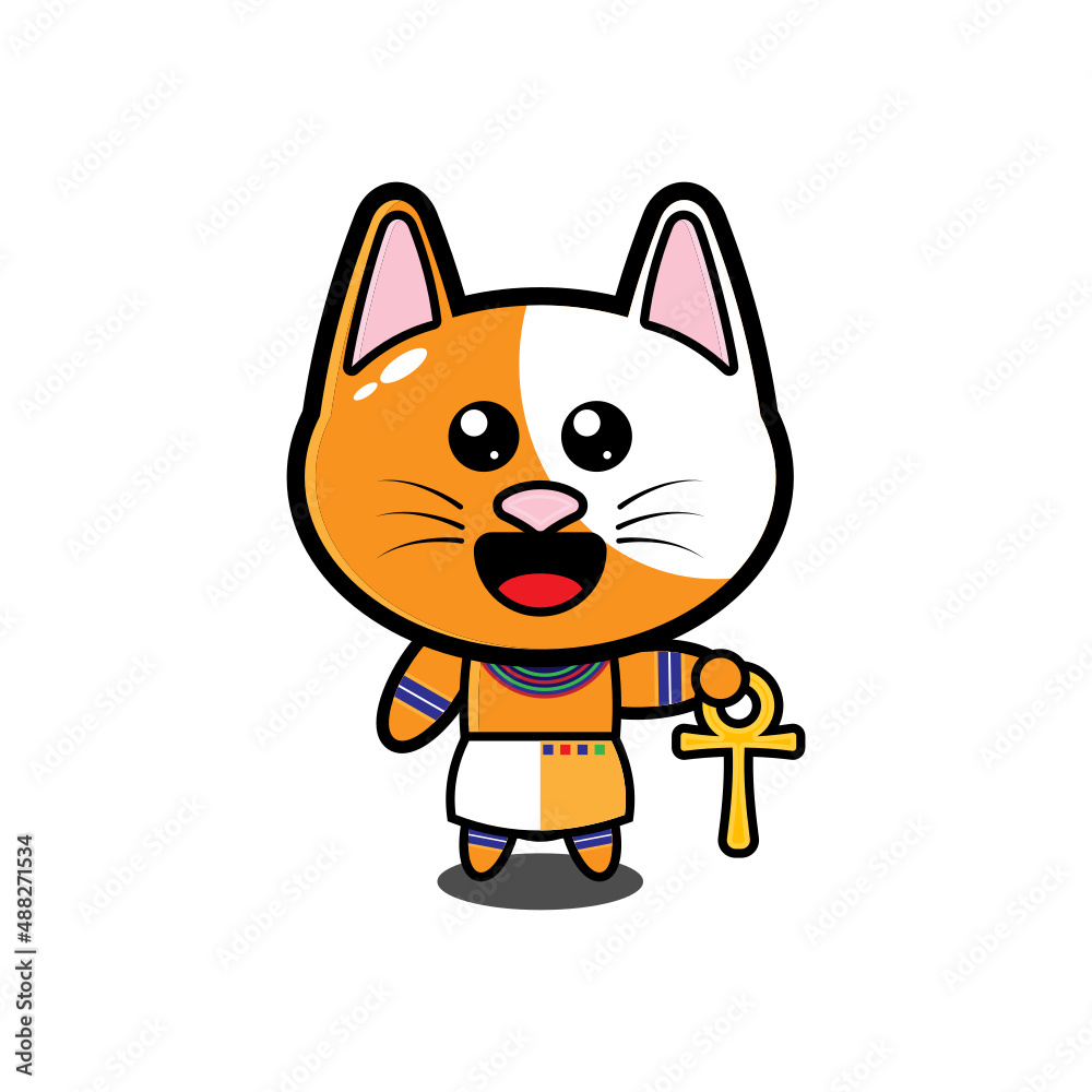 Fototapeta premium Cute Cat cartoon character with egyptian uniform