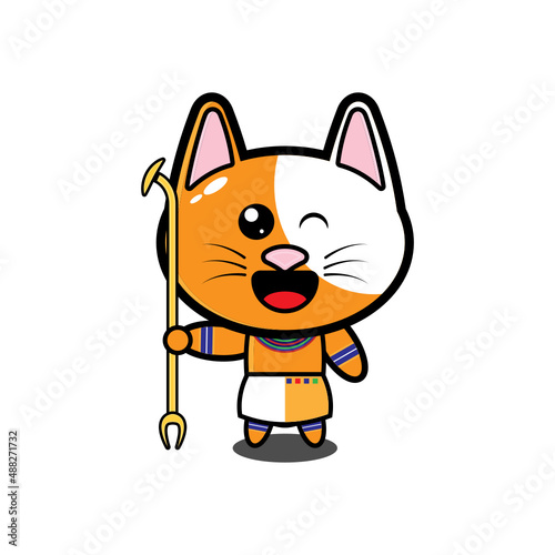 Cute Cat cartoon character with egyptian uniform