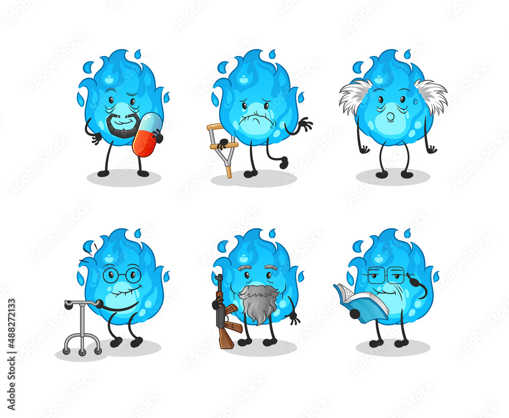 Fototapeta premium blue fire elderly character. cartoon mascot vector