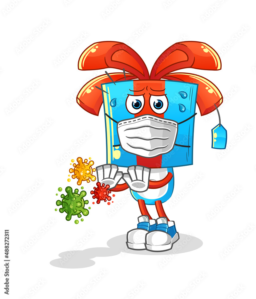 Obraz premium gift head cartoon refuse viruses. cartoon mascot vector