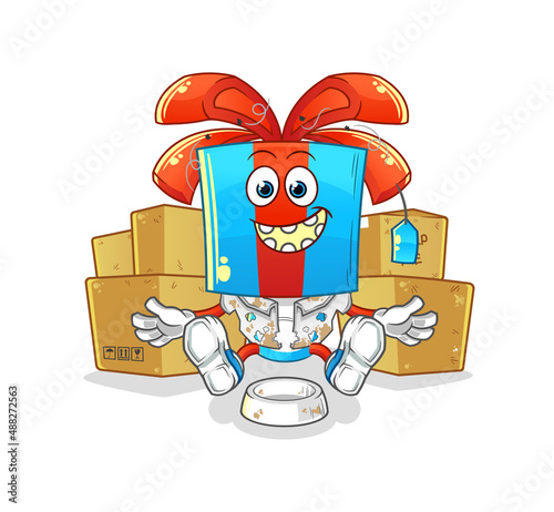 gift head cartoon homeless character. cartoon mascot vector