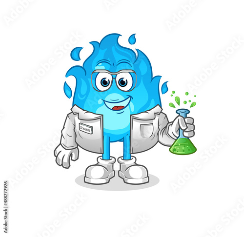 blue fire scientist character. cartoon mascot vector