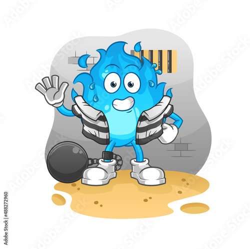 blue fire criminal in jail. cartoon character