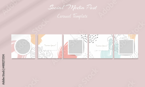 
Social media feed post template with Abstract floral and organic shapes in grid puzzle style. Perfect for branding and product marketing.
