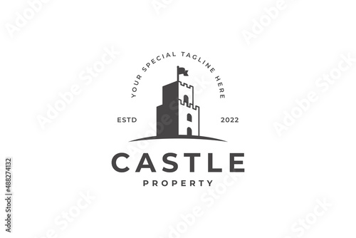 vintage castle logo design 