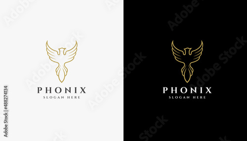 elegant eagle phoenix line art logo design