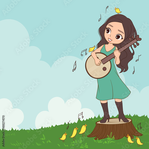 illustration of a girl play music
