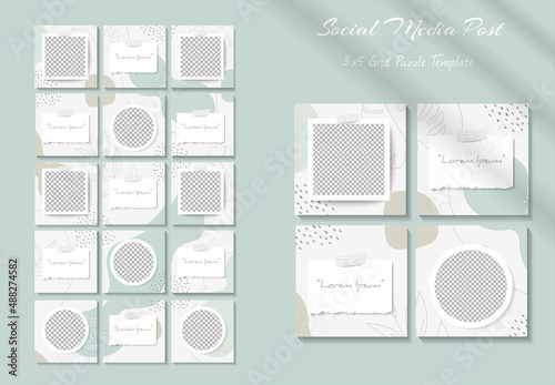 Social media feed post template with Abstract floral and organic shapes in grid puzzle style. Perfect for branding and product marketing.
