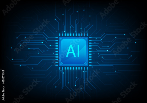 ai cpu digital technology on blue background. artificial intelligence computer. vector illustration abstract futuristic hitech style. computing processor board chip wallpaper.