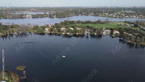 Beautiful views from the sky on a lake in Orlando, Fl. photo