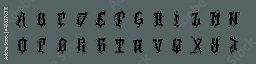 Alphabet in the TATTOO Gothic Graffiti style. Vector EPS 10