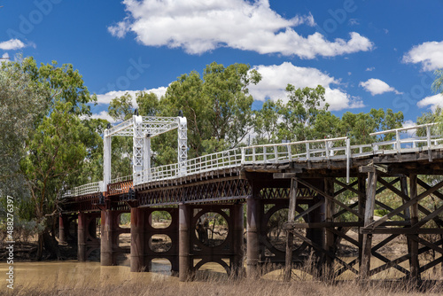 Old condemed Wooden road bridge over Darling River; Bouke New South Wales Australia photo