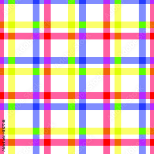 red, yellow and blue stripes on white. plaid pattern seamless design.
