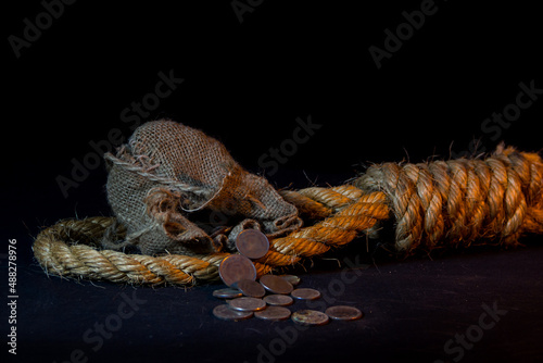 Fotografie 30 silver coins and a gallows, symbols of the betrayal of Judas