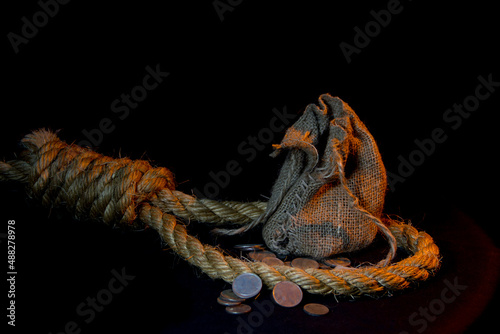 Fotografie 30 silver coins and a gallows, symbols of the betrayal of Judas