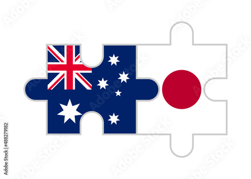 puzzle pieces of australia and japan flags. vector illustration isolated on white background