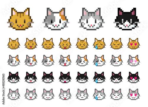 Cat emoji (Pixel art style vector illustration)