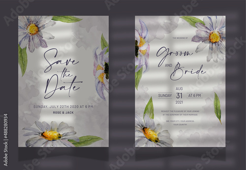 floral and simple watercolor wedding invitation card set