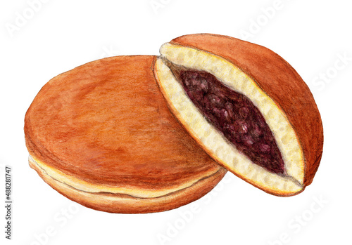 どら焼き　和菓子　手描きイラスト