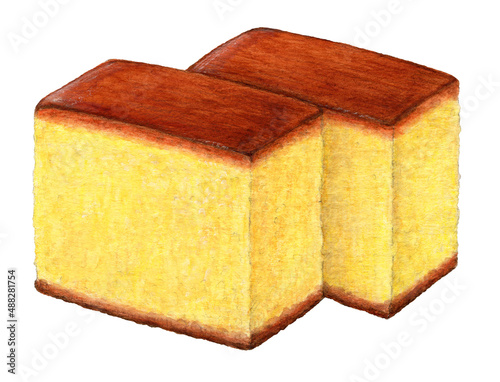 カステラ　和菓子　手描きイラスト