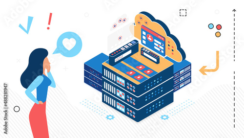 Internet data center centralizing it operations and equipment. Server information security storage